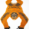 Monkey-shaped rug with orange and black design on a white background